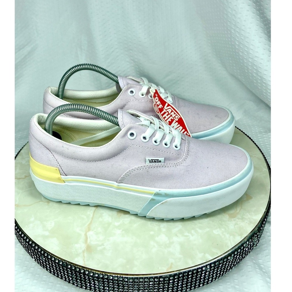 Vans Era Stacked Platform Shoes Womens 9.5 Lavender Yellow Canvas Sneakers NWT